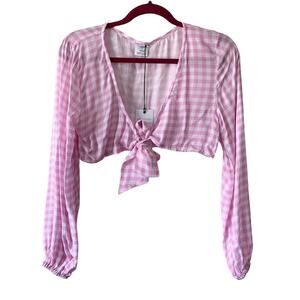 VDM the Label x Revolve Pink Gingham Swim Coverup Tie Front Crop Top Medium